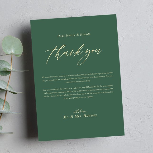 Cartão De Agradecimento Caligrafia Mínima Verde Casamento Elegante Moderno (Sage Green Minimal Calligraphy Wedding Thank You Card)