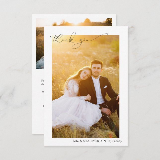 Cartão De Agradecimento Caligrafia Moderna 2 Fotografia Casamento Obrigado (Frente/Verso)