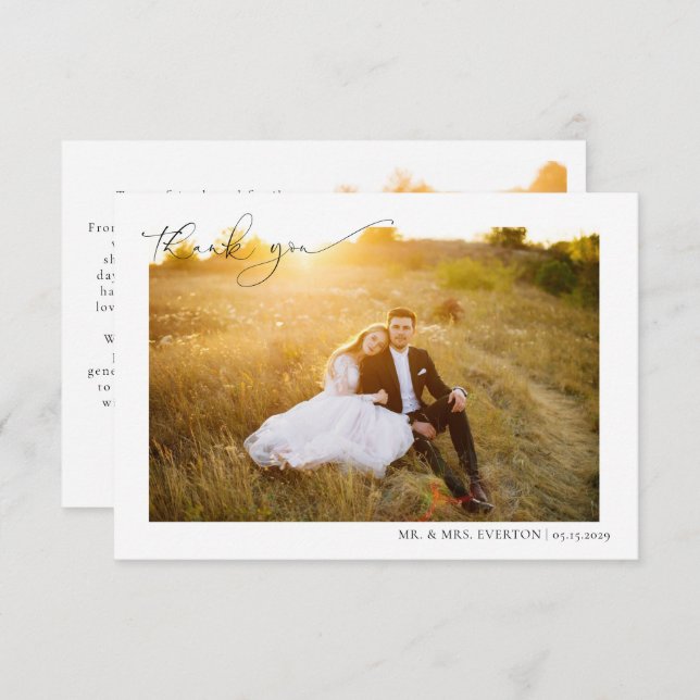Cartão De Agradecimento Caligrafia Moderna 2 Fotografia Casamento Obrigado (Frente/Verso)