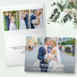 Cartão De Agradecimento Caligrafia Moderna 4 Foto: Casamento Dobrado<br><div class="desc">Noiva de Caligrafia Elegante moderna e Cartões de agradecimentos de Casamento Fotográfico do Groom 4. Foto na frente e dentro de 3 fotos. Disponível como uma placa dobrada 5x7 ou 4 x 5.6 com placa de nota dobrada</div>