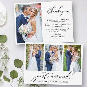 Cartão De Agradecimento Caligrafia Moderna 4 Foto Casamento Recém-Casados