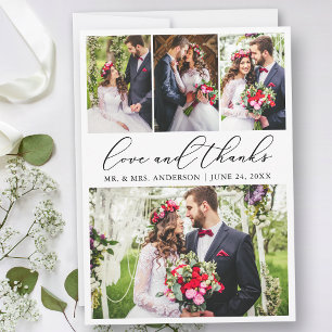 Cartão De Agradecimento Caligrafia Moderna de Casamento 4 Fotos Amor