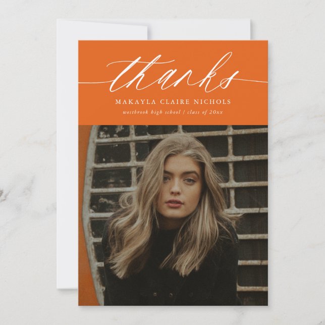 Cartão De Agradecimento Caligrafia Moderna - Duas Formas Laranja Fotográfi (Frente)