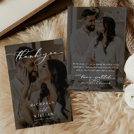 Cartão De Agradecimento Caligrafia Moderna Elegante Casamento 2 Fotos