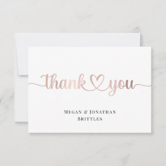 Cartão De Agradecimento Caligrafia moderna rosa Dourada com coração