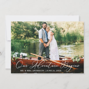 Cartão De Agradecimento Caligrafia Nossa Aventura Começa Foto De Casamento