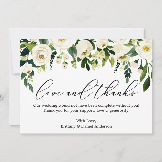 Cartão De Agradecimento Caligrafia Obrigados de amor Aquarela Verde Floral (Frente)