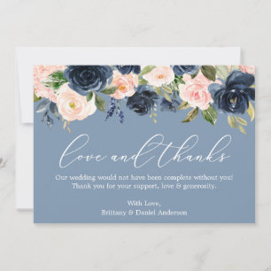 Cartão De Agradecimento Caligrafia Obrigados de amor Azul Azul Rosa Floral