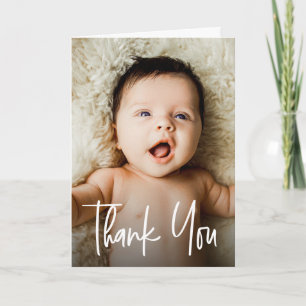 Cartão De Agradecimento Caligrafia Personalizada Foto Moderno Chá de Bebê