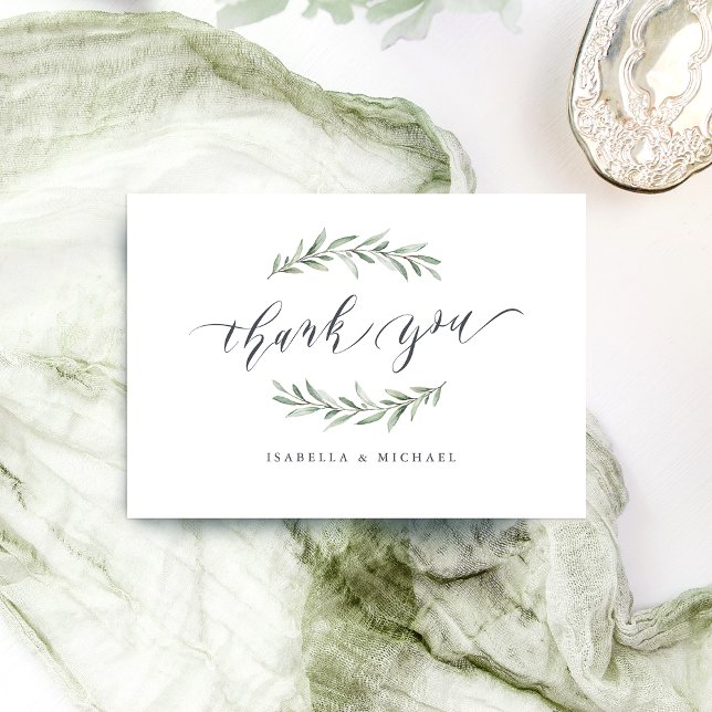 Cartão De Agradecimento Caligrafia simples verde-rústico (Simple calligraphy rustic greenery thank you card)