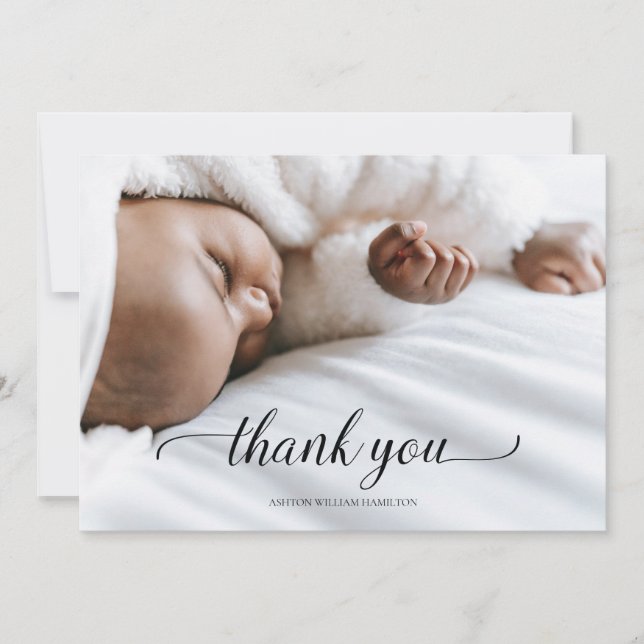 Cartão De Agradecimento Caligrafia Sua Foto Novo Chá De Bebê Obrigado (Frente)