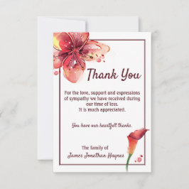 Cartão De Agradecimento Calla Lily Obrigado Simpatia Funeral