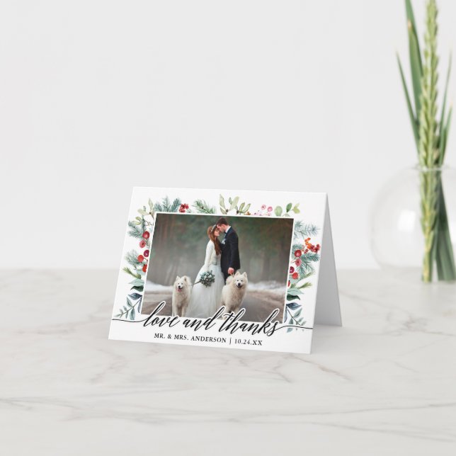 Cartão De Agradecimento Calligrafia Winter Greenery Wedding Note (Frente)