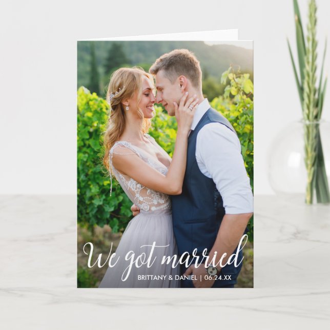 Cartão De Agradecimento Calligraphy We Got Married Wedding Photo Fold Card (Frente)