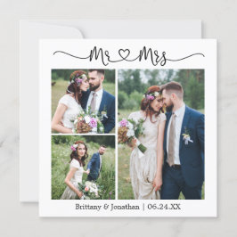 Cartão De Agradecimento Calliografia Heart Sr. 3 Photo Wedding Square