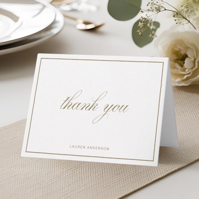 Cartão De Agradecimento Camel Beige Classic Script Bridal Shower Folded (Criador carregado)