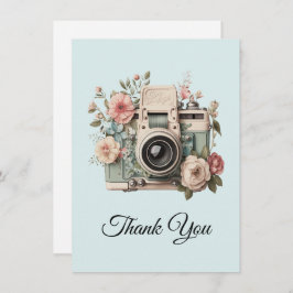 Cartão De Agradecimento Camera with Flowers Retro Pastel Image