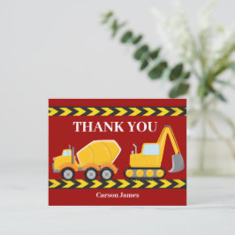 Cartão De Agradecimento Caminhão de Construção Vermelho Personalizado Fest