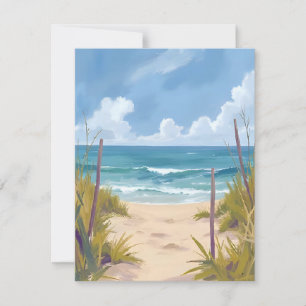 Cartão De Agradecimento Caminho da Praia Água Oceânica Pintura Costeira