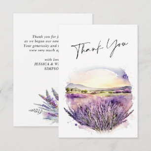 Cartão De Agradecimento Campo de Flores de Lavanda com Aquarela Elegante C