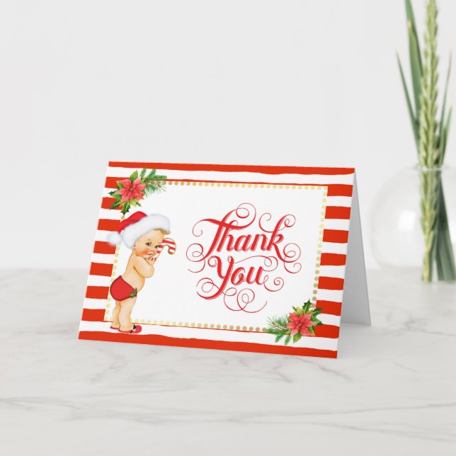 Cartão De Agradecimento Candy Cane Stripe Christmas Thank You Card (Frente)