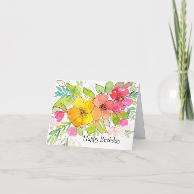 Cartão De Agradecimento caneta de aquarela rosa-chic e aniversário floral  (Frente)