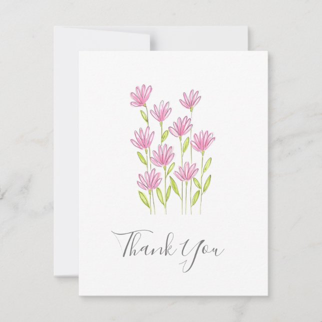 Cartão De Agradecimento Caneta e Aquarela das Flores Rosa Modernas (Frente)