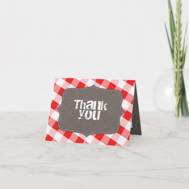 Cartão De Agradecimento Canvas De Gingham Vermelho E Branco Obrigado Cartõ (Frente)