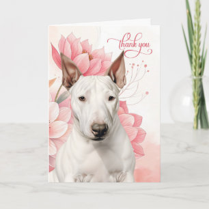 Cartão De Agradecimento Cão Bull Terrier Flores Botânicas Rosa Suave