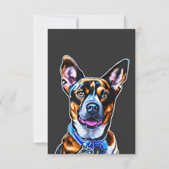 Cartão De Agradecimento Cão Cachorro Portrait Pintado, Cão Isolado (Frente)