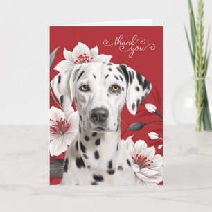 Cartão De Agradecimento Cão Dalmata com Lírios Brancos sobre Vermelho