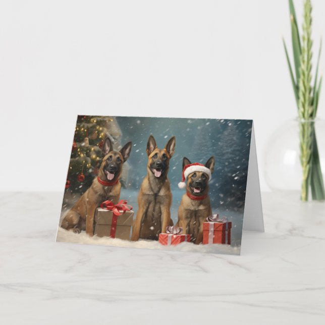 Cartão De Agradecimento Cão Malinois belga de Natal (Frente)