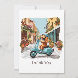 Cartão De Agradecimento Cão Poodle Padrão Agradece Andando de Scooter