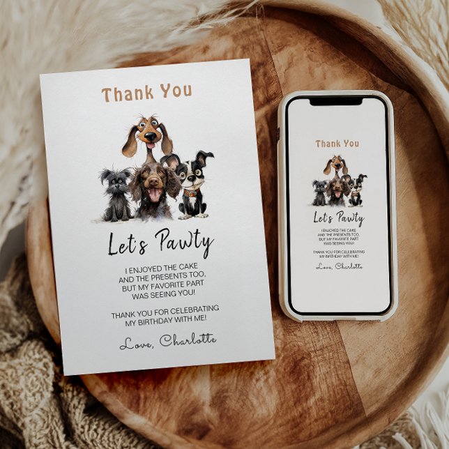 Cartão De Agradecimento Cão Vamos Pawty Birthday (Criador carregado)