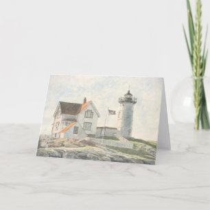 Cartão De Agradecimento Cape Neddick Lighthouse Watercolor
