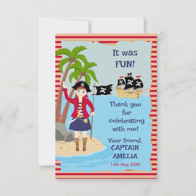 Cartão De Agradecimento Capitão da Festa de aniversário do navio pirata (Frente)