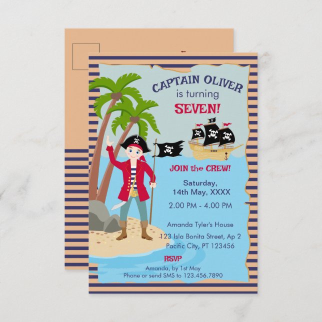 Cartão De Agradecimento Capitão da Festa de aniversário do navio pirata (Frente/Verso)