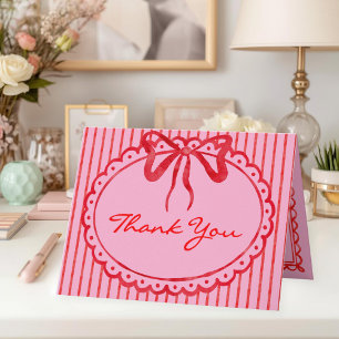 Cartão De Agradecimento Caprichoso Arco Listrado Rosa Vermelho Aquarela Ca