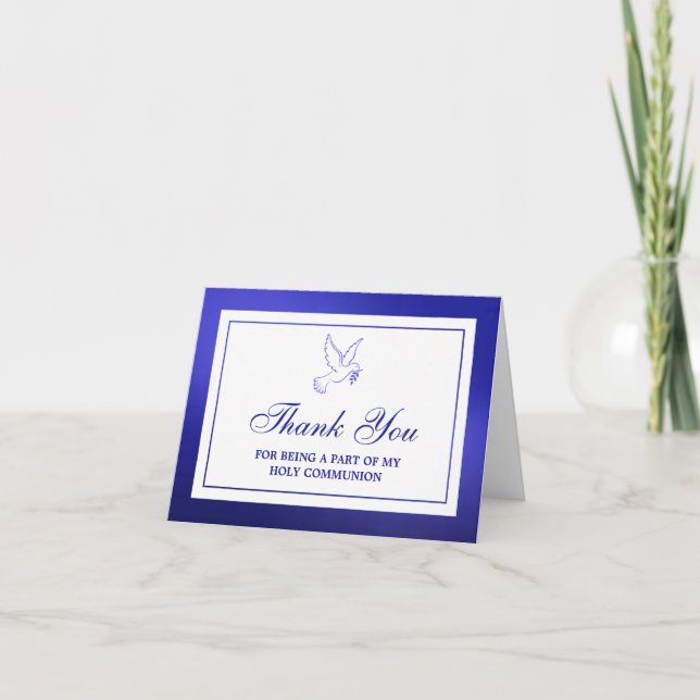 Cartão De Agradecimento Cápsula Azul Metálica Comunhão Sagrada Ou Confirma (Frente)