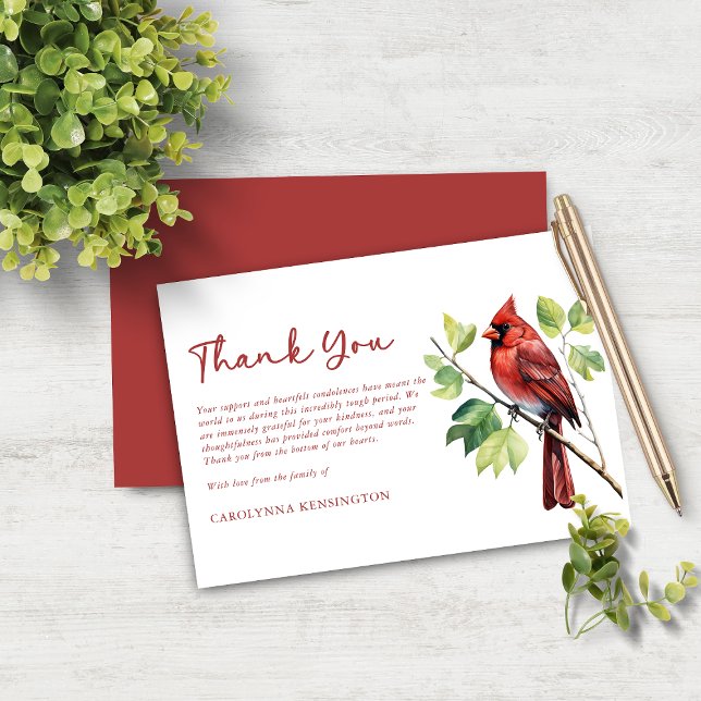 Cartão De Agradecimento Cardeal Bird Funeral Memorial Obrigado (Cardinal Bird Funeral Memorial Thank You Note Card)