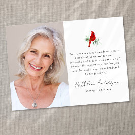 Cartão De Agradecimento Cardeal Red Bird Photo Sympathue Funeral