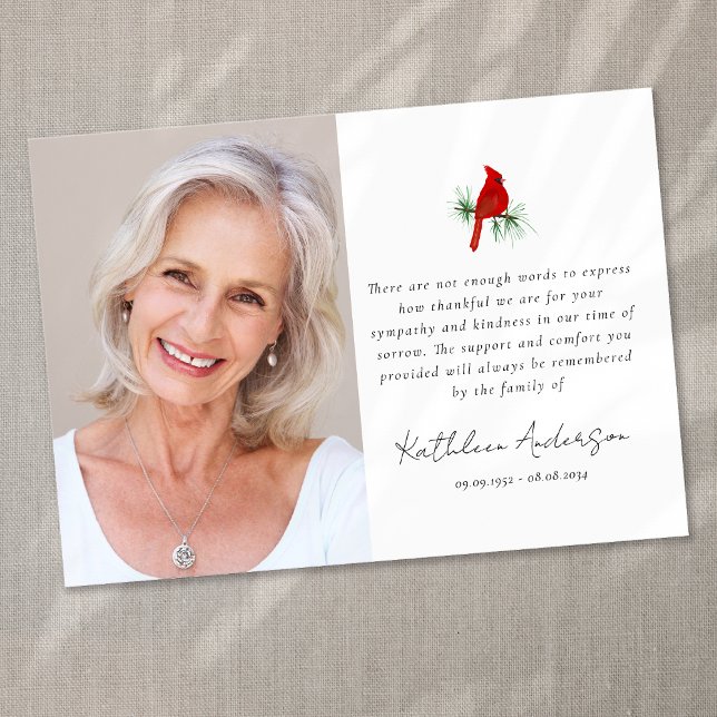 Cartão De Agradecimento Cardeal Red Bird Photo Sympathue Funeral (Criador carregado)