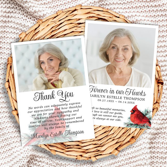 Cartão De Agradecimento Cardinal Funeral Thank You 2 Photos Memorial (Criador carregado)