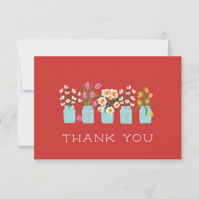 Cartão De Agradecimento Carrinho de Flores Vermelhas Combinando com Pote d (Frente)