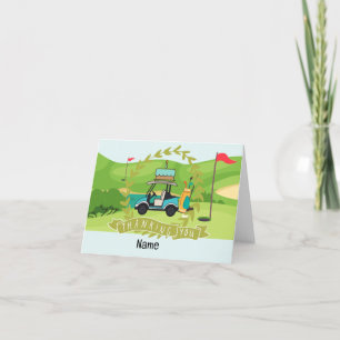 Cartão De Agradecimento Carrinho de golfe com Aniversário com bolo para go