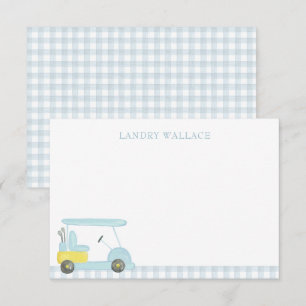Cartão De Agradecimento Carrinho de Golfe de Gingham Azul de Pré-Papoila