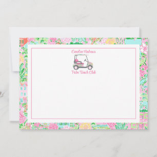 Cartão De Agradecimento Carrinho de Golfe Personalizado Pink & Green Palm