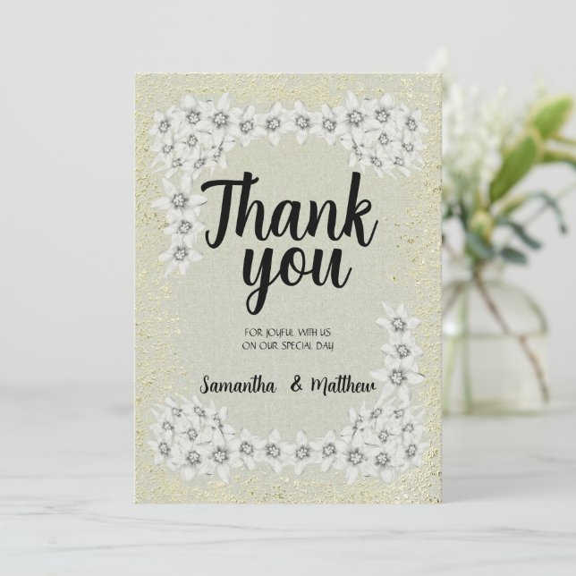 Cartão De Agradecimento Carrinho de obrigado floral de ouro único e person (Em pé/Frente)