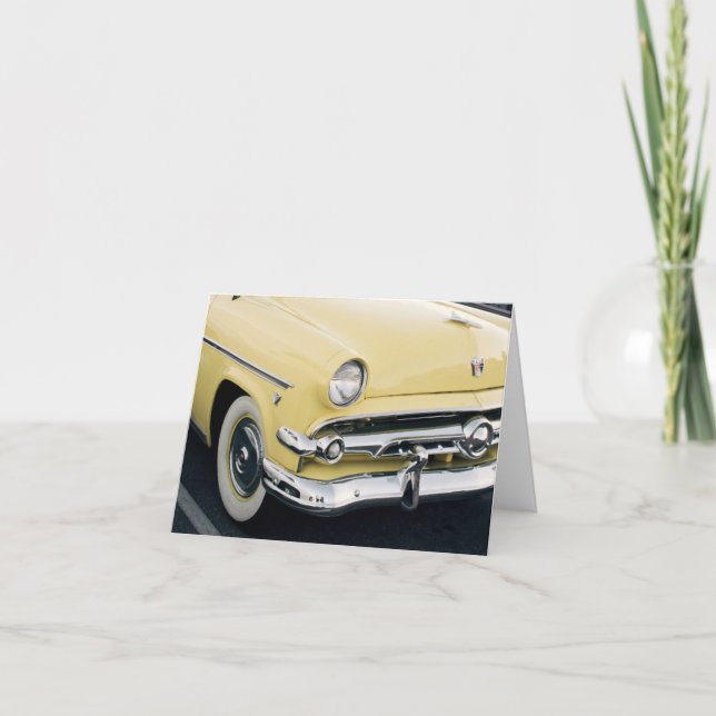 Cartão De Agradecimento Carro Amarelo Clássico com Pneus de Parede Branca (Frente)