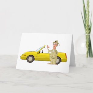 Cartão De Agradecimento Carro Amarelo Divertido com Cavalheiro Retro